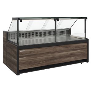 Витрина холодильная Carboma GC111 VV 1,5-1 (1008 Темный дуб) (динамика, газлифт, без боковин)